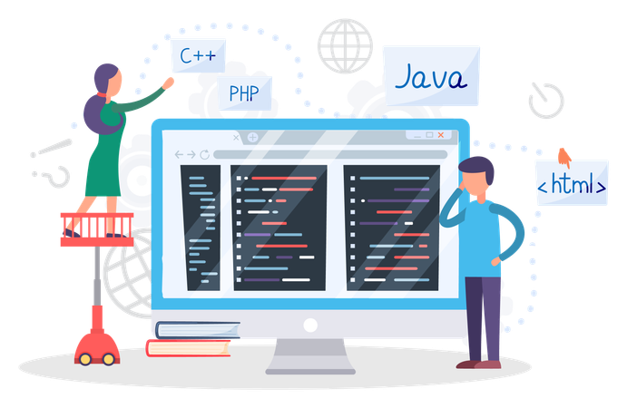 Boy learning online programming course  Illustration