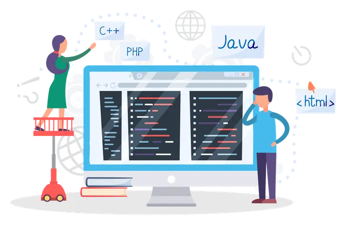 Boy learning online programming course  Illustration