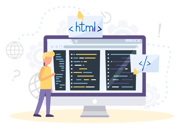Boy learning online programming course  Illustration