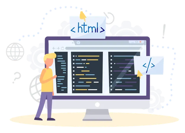 Boy learning online programming course  Illustration