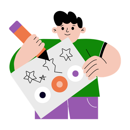 Boy learning sketching activity  Illustration