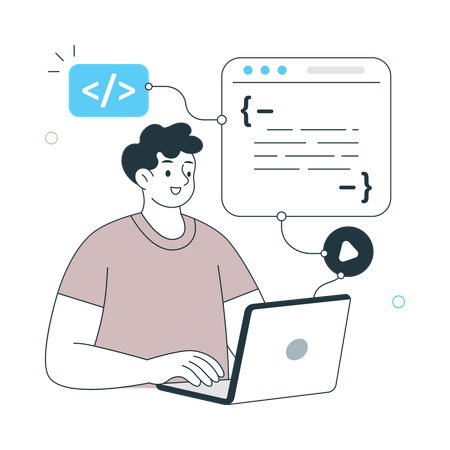 Boy learning software engineering  Illustration