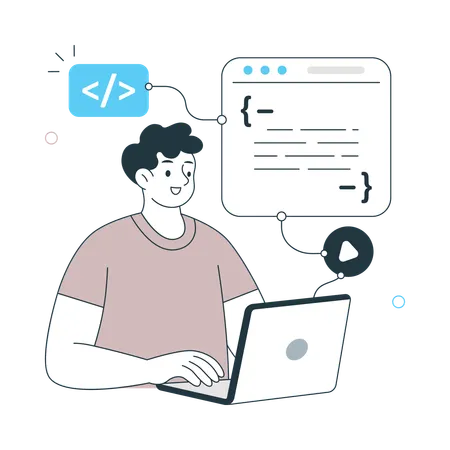 Boy learning software engineering  Illustration
