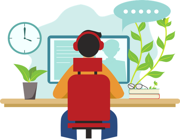 Boy learning through online classes  Illustration