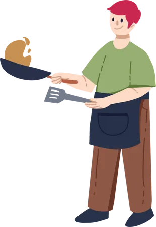 Boy learning to cook  Illustration