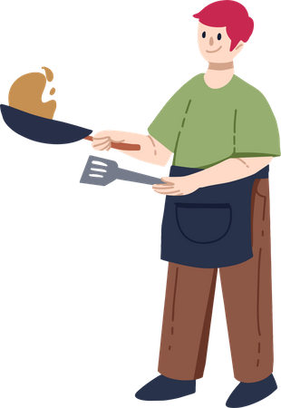 Boy learning to cook  Illustration