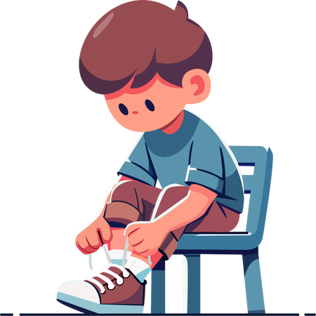 Boy  learning to tie his shoelaces  Illustration