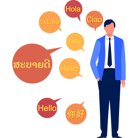 Boy learns different languages  イラスト