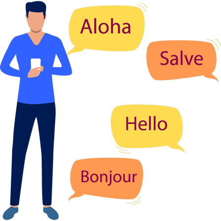 Boy learns multilingual languages  イラスト