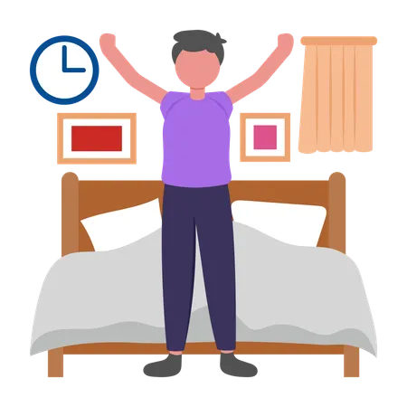 Boy Leaving Bed Mindfully Morning  Illustration
