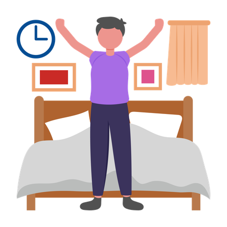 Boy Leaving Bed Mindfully Morning  Illustration