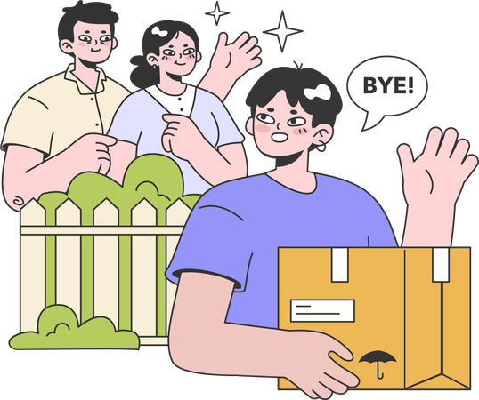 Boy leaving house  Illustration