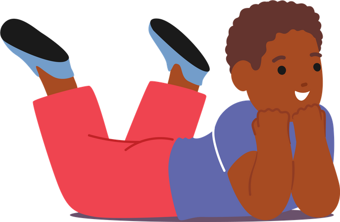 Boy Lies On Stomach  Illustration