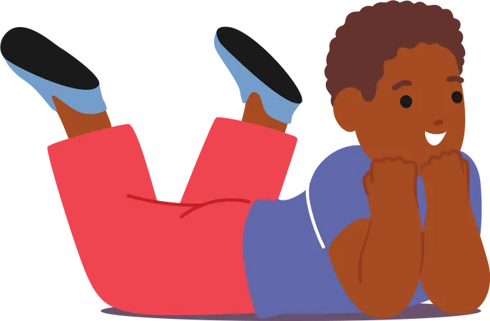 Boy Lies On Stomach  Illustration