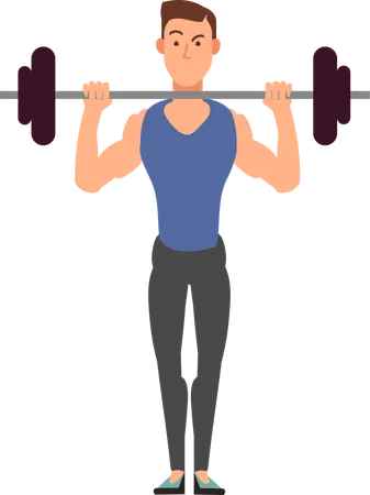 Gym Exercises Body Pump Workout Vector Set With Cartoon Sport Man Characters Fitness People In Gym Illustration Illustration