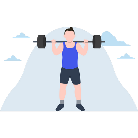 Boy lifting barbell  Illustration