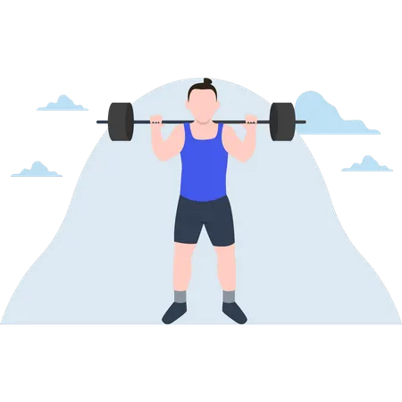 Boy lifting barbell  Illustration