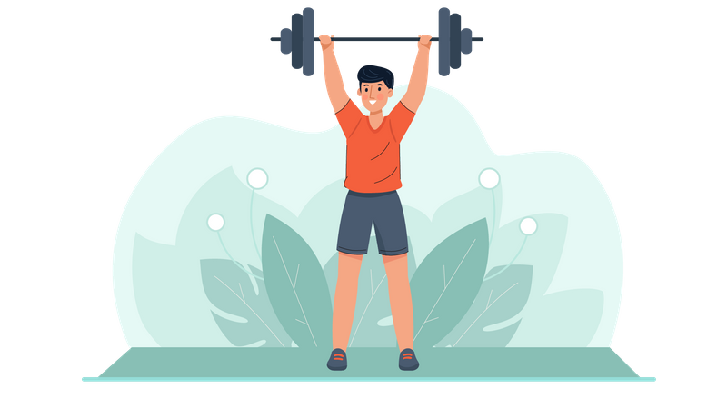 Boy lifting barbell  Illustration