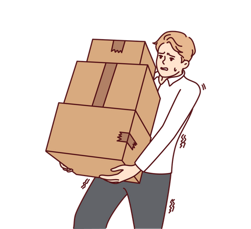 Boy lifting boxes Illustration