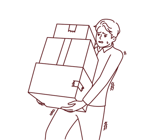 Boy lifting boxes  Illustration