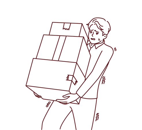 Boy lifting boxes  Illustration