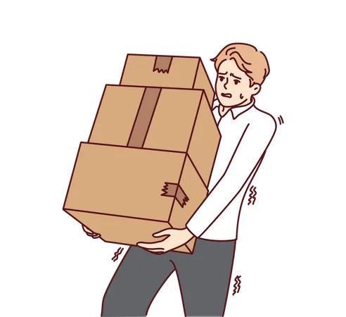 Boy lifting boxes  Illustration