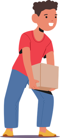 Boy lifting cardboard box  Illustration