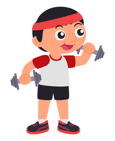 Boy Lifting Dumbbells  Illustration