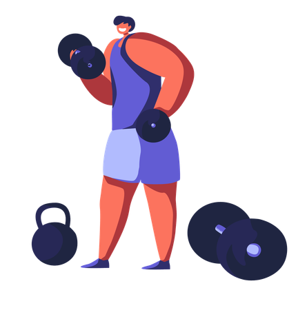 Boy lifting dumbbells  Illustration