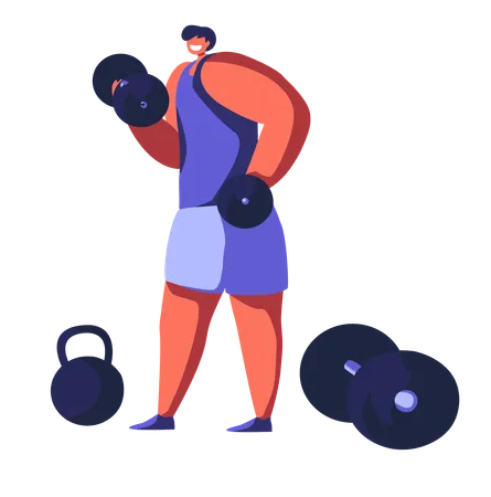 Boy lifting dumbbells  Illustration