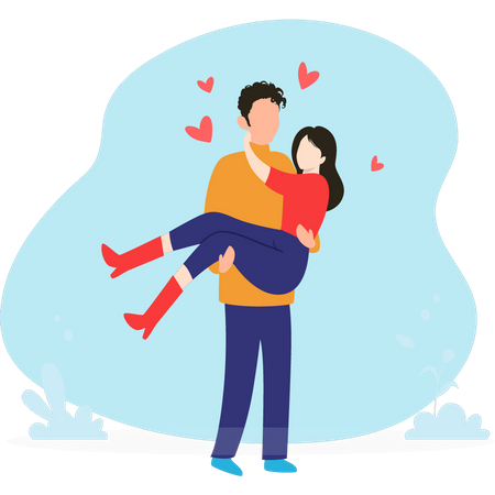 Boy lifting girl in arms Illustration