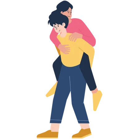 Boy lifting girl on back Illustration