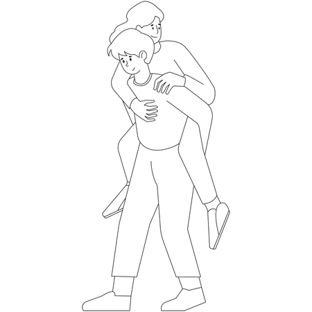 Boy lifting girl on back Illustration