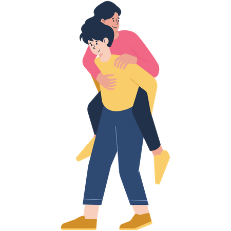 Boy lifting girl on back  Illustration