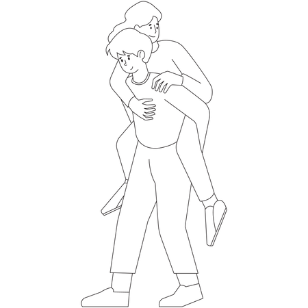 Boy lifting girl on back  Illustration