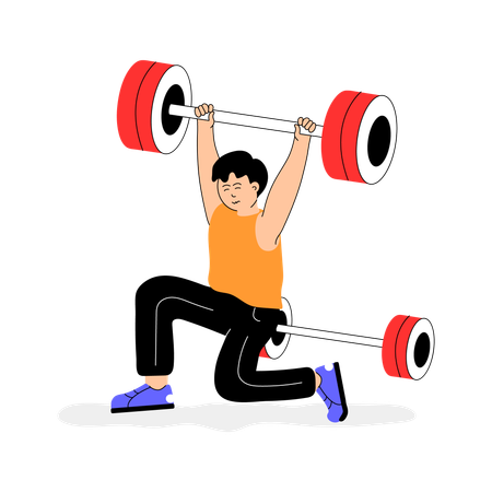 Boy lifting weight using barbell  Illustration