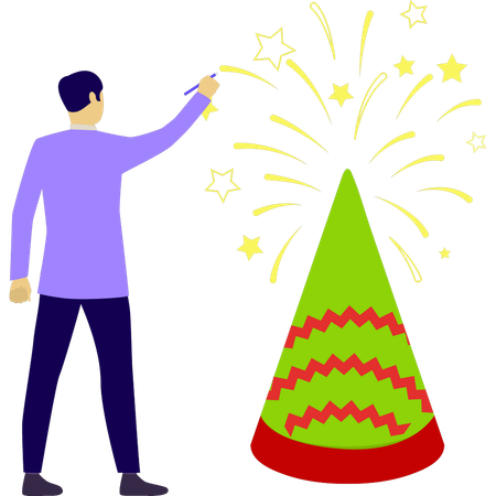 Boy lighting firecracker  Illustration