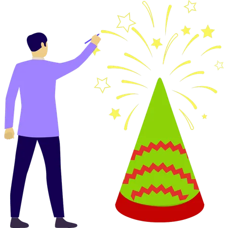 Boy lighting firecracker  Illustration