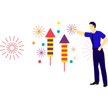 Boy lighting rocket firecracker  Illustration