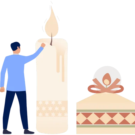 Boy lighting up candle  Illustration