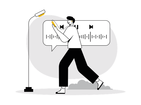 Boy listening audio podcast  Illustration