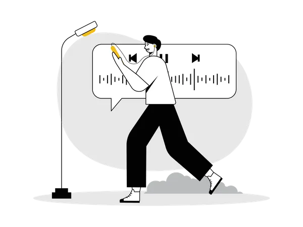 Boy listening audio podcast  Illustration