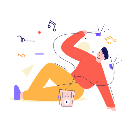 Boy listening music  Illustration
