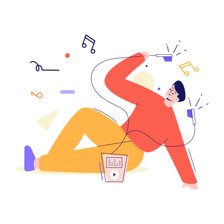 Boy listening music  Illustration