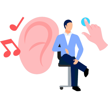 Boy listening music by ear  Illustration