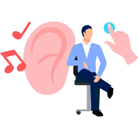 Boy listening music by ear  Illustration