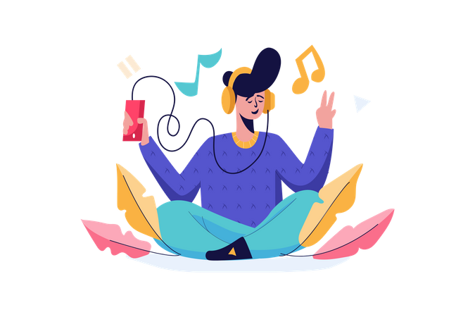 Boy Listening Music  Illustration