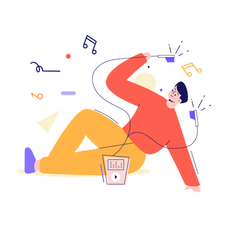 Boy listening music  Illustration