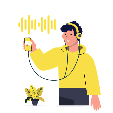 Boy listening music  Illustration