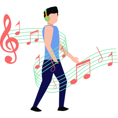 Boy listening music  Illustration